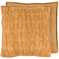 Two gold-colored textured pillows on a white background