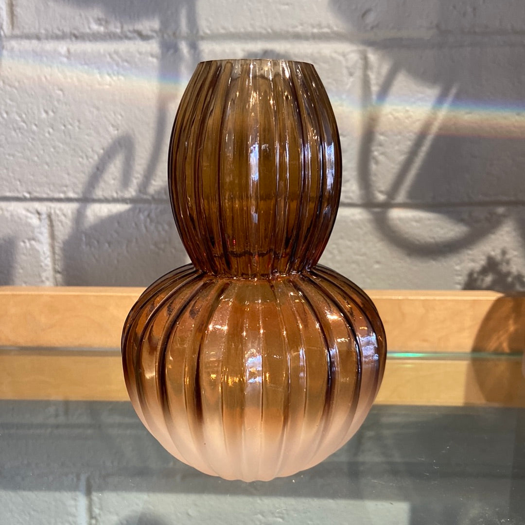 Amber Ridged Frosted Vase-Amber Froste : 4.1x4.1x6.1"