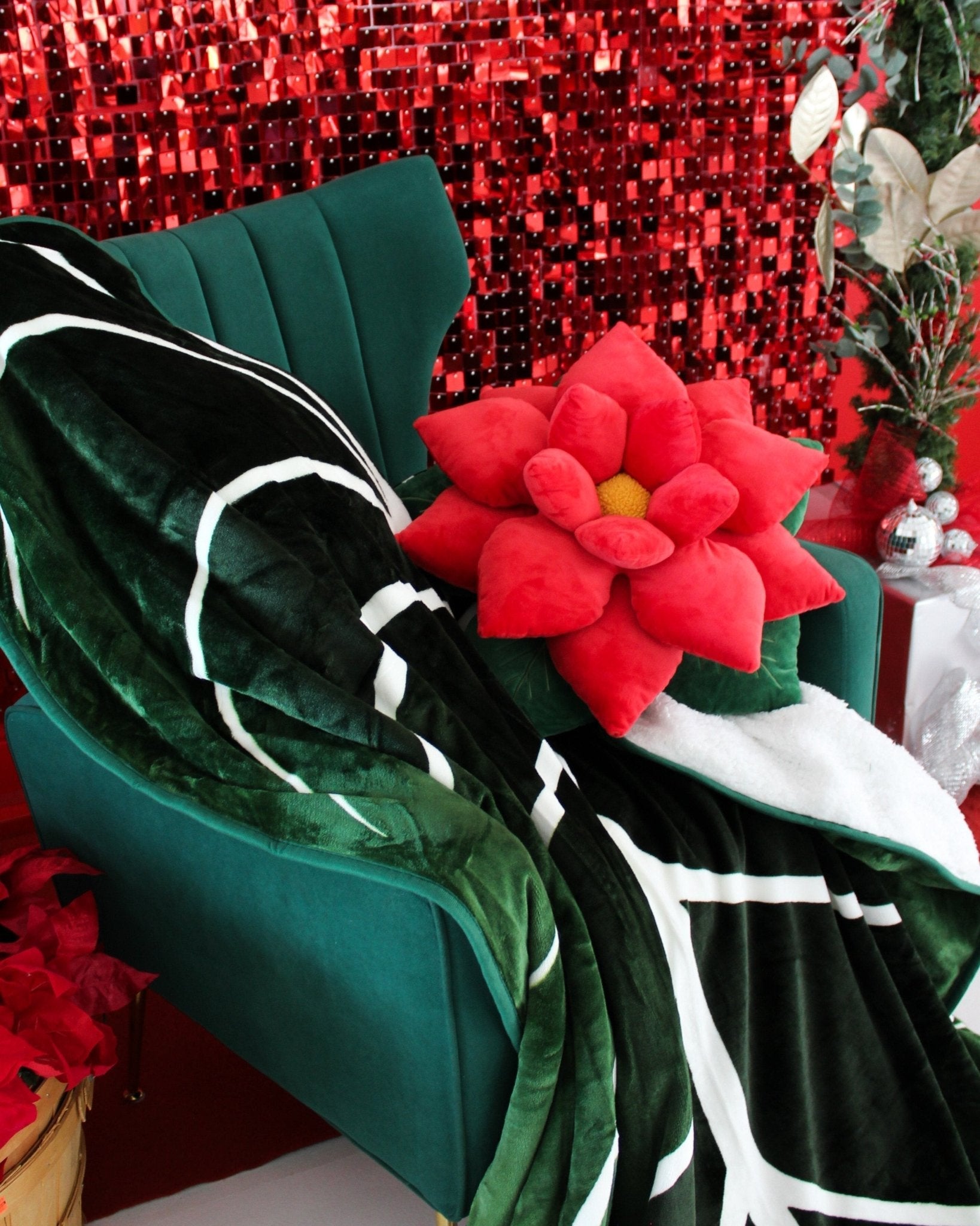 Poinsettia Pillow - Christmas Red