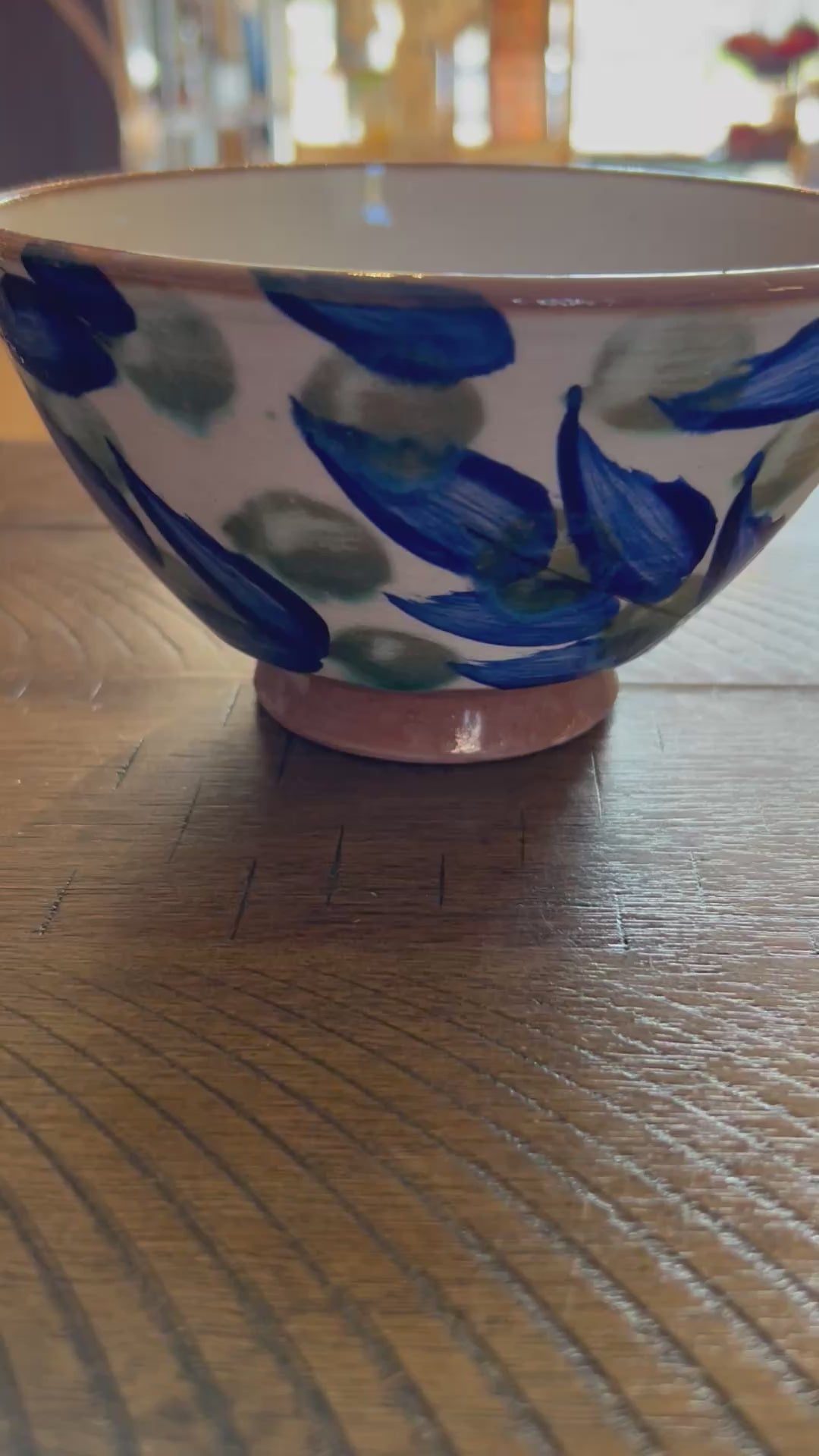 Pottery Bowl - Blue & Olive Leaves