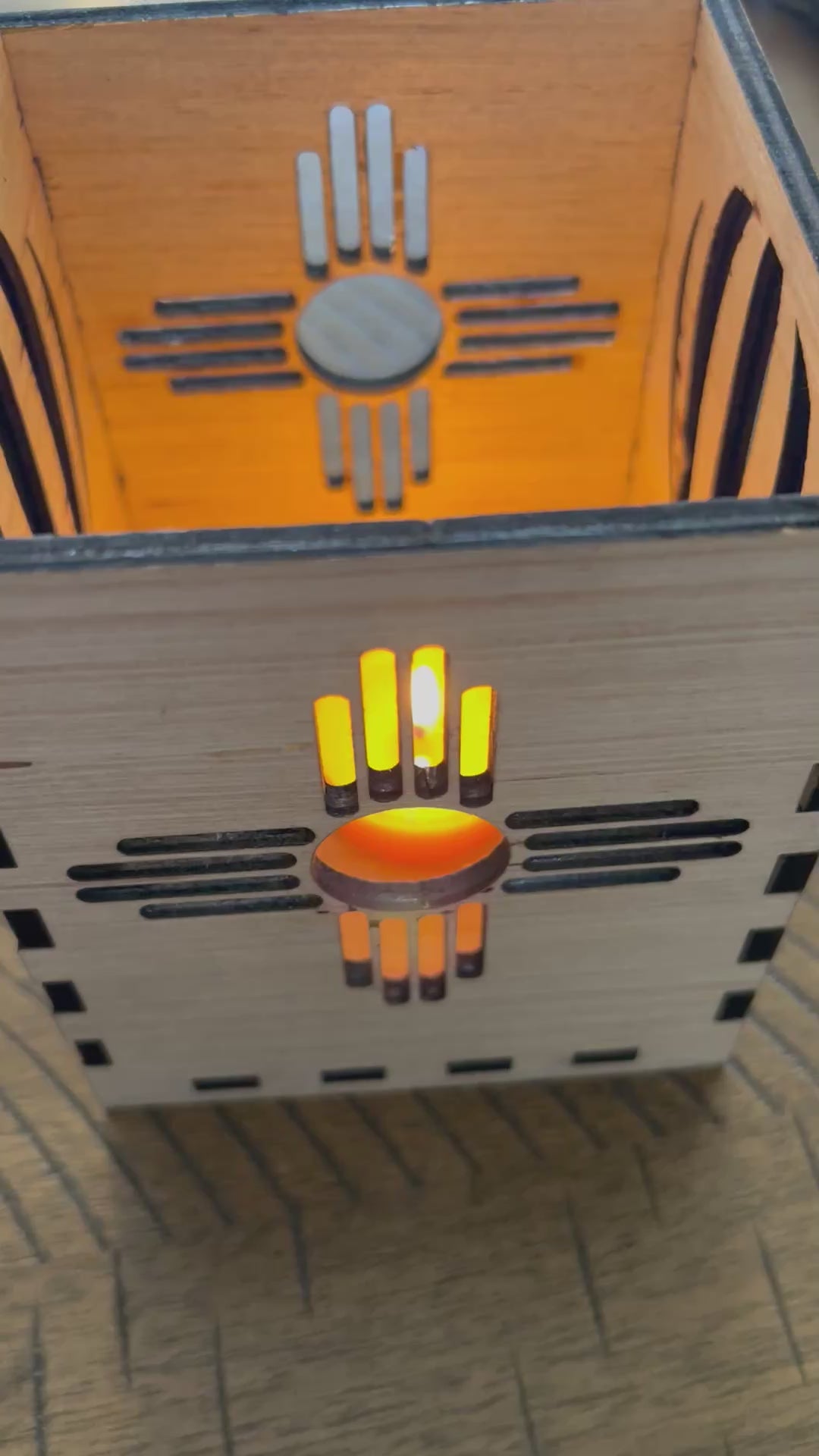 Laser cut wood lantern. Made by Albuquerque’s own Fantastical Engravings