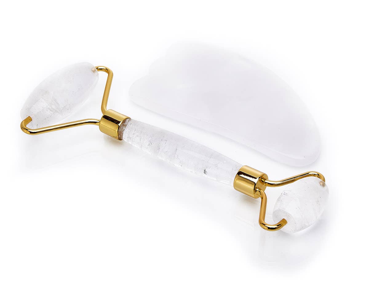 Roller and Gua Sha Set - Clear Quartz