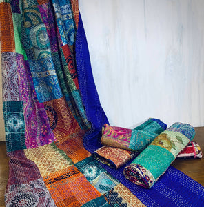 Silk Sari Kantha Throws