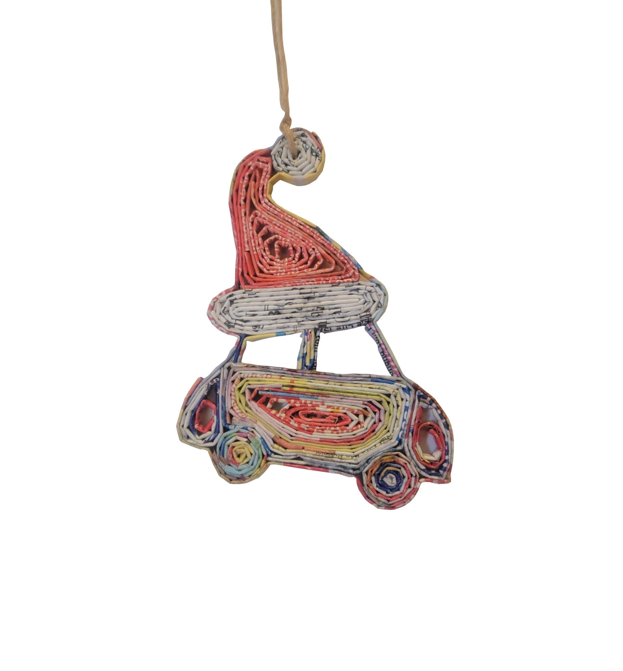 Car w/ Hat Christmas Ornament - Recycled Paper