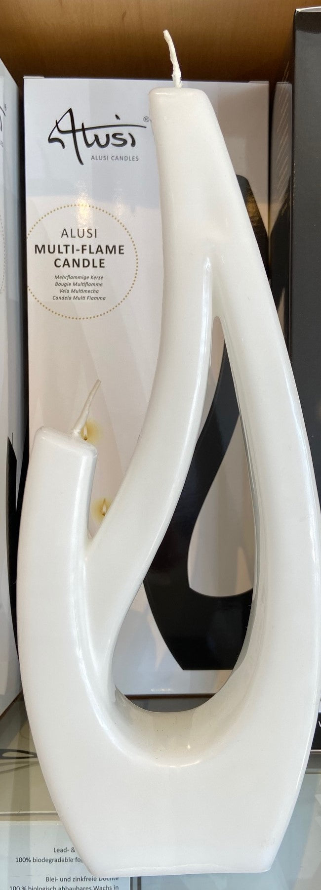 Unique Shape candle with multiple wicks in white with Alusi Branded Box