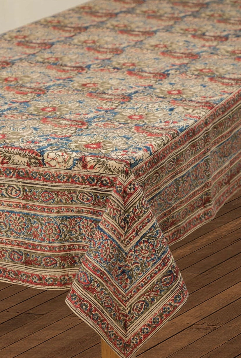 Rose & Navy Kalamkari Tablecloth 60"x90"