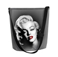 Monroe grey shoulder bag full view 13.77 x 16.5 inches with colorful print