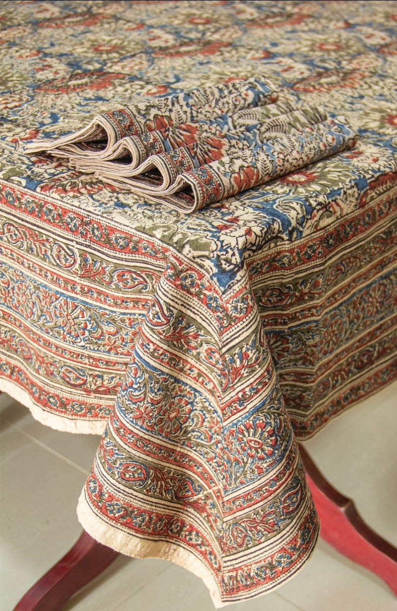 Rose & Navy Kalamkari Tablecloth 60"x90"